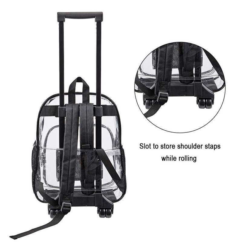 COVAX Rolling Clear Backpack, Heavy Duty See Through Bookbag, Transparent PVC Cold-resistant Backpack with Wheels (Black) - Image 5